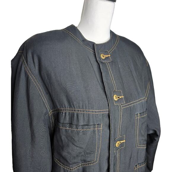 Go Silk For L'Zinger Vintage Silk Black Utility Jacket Size 1 *FLAWS* - Picture 2 of 15